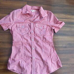 True Religion gingham button up fitted shirt